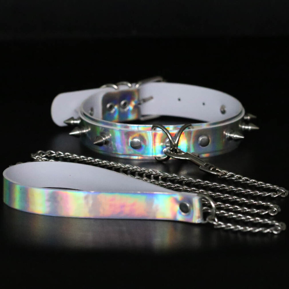 Personality Exaggerated Sexy Rivet Laser Leather Collar Nightclub Bar Girl Slave Training Traction Rope Necklace