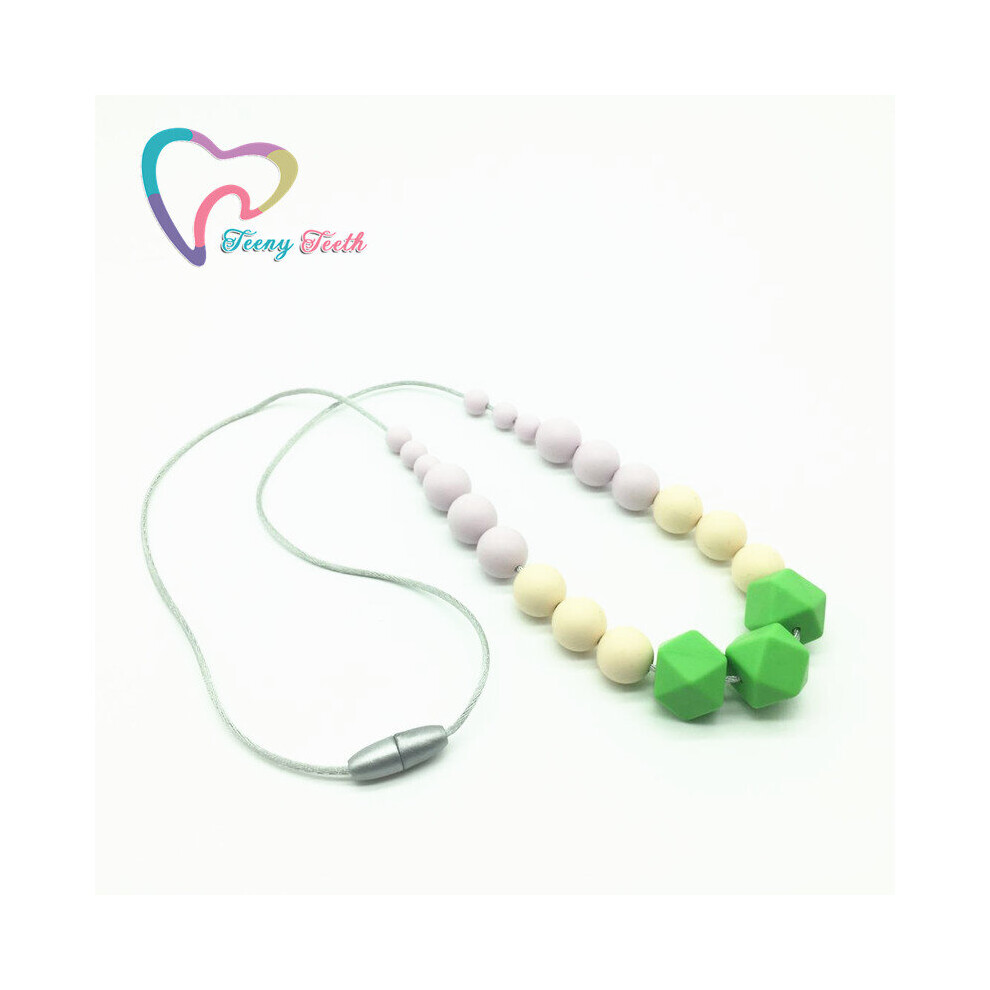 Teeny Teeth 2Pcs Natural Silicone Teething Necklace Bpa-Free Chewable Teething Beads Teether For Baby To Chew Multicoloured