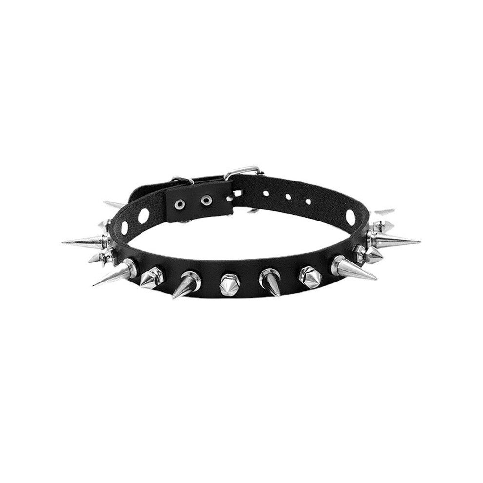 Multicoloured Punk Long Spike Choker Faux Leather Collar For Women Men Big Rivets Studded Chocker Goth Style Necklace Accessories