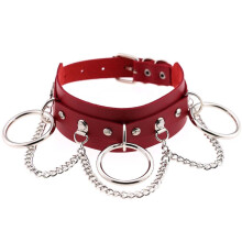 punk leather double chain O-ring collar bondage slave BDSM necklace neck chain neckband