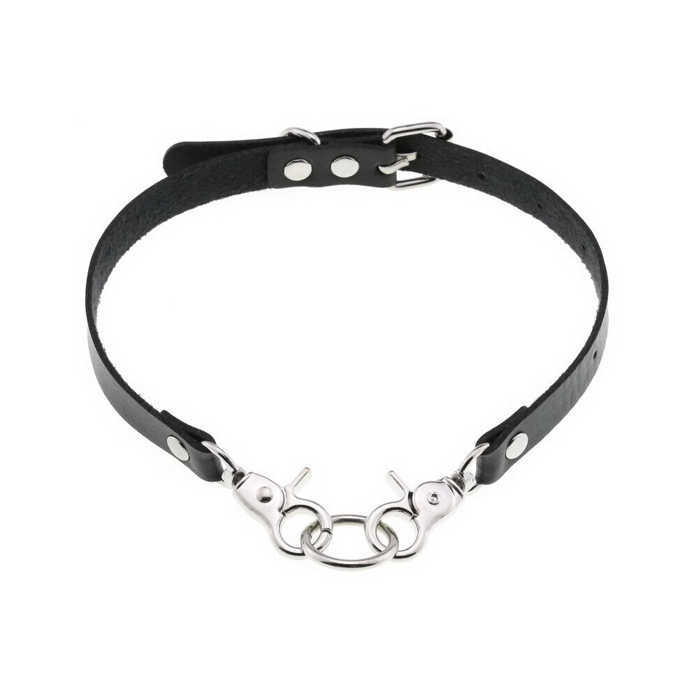 Multicoloured Pu Leather Chain Collar Belt Buckle Collar Punk Sexy Ring Necklace Choker