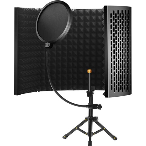 NEW-OPENED BOX Gleeya Microphone Isolation Shield with Tripod - 5-Panel Portable Vocal Shield & Pop Filter
