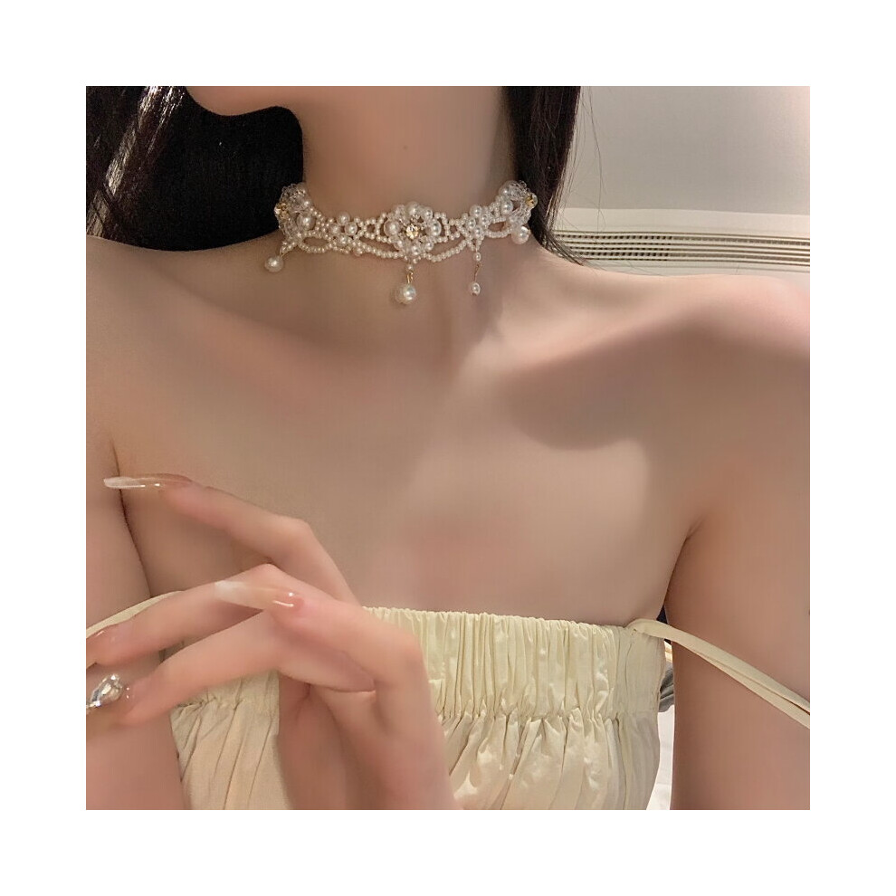 Vintage FranzöSisch Perlenkette FüR Frauen SchlüSselbein Kette ZubehöR Choker Halskette Sinn Choker Kragen Flut-image