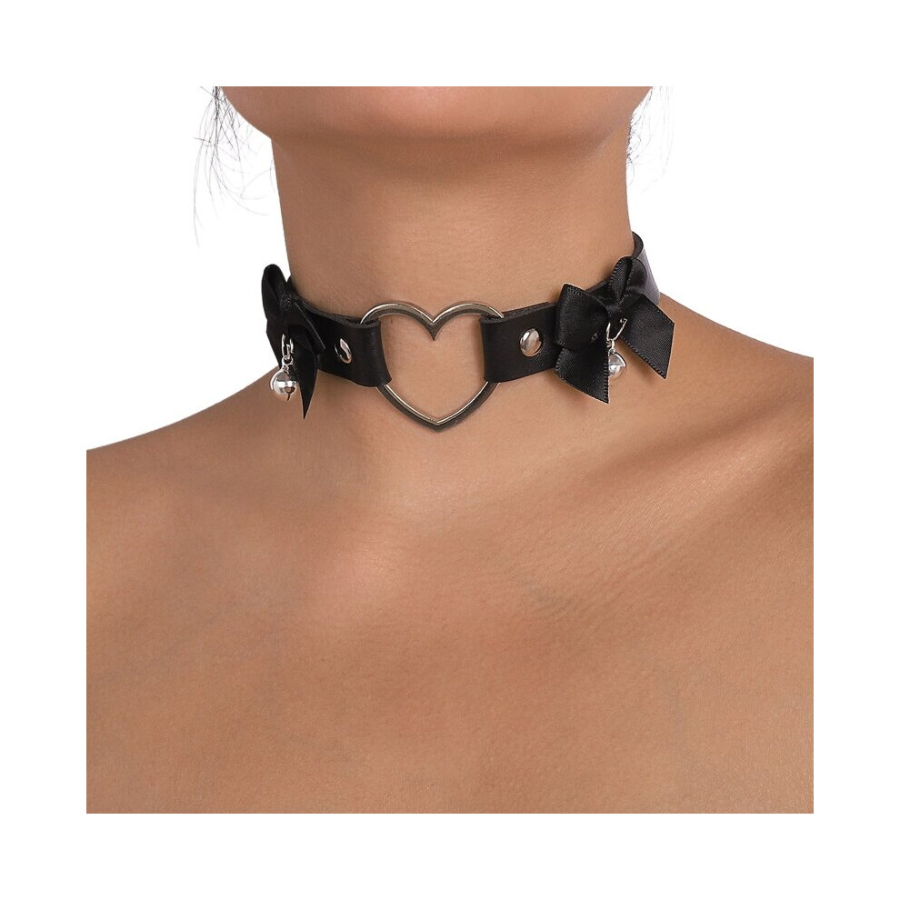 Multicoloured 41Qc Leather Bowknot Heart Choker Collar Gothic Punk Rock Choker Collar Necklace