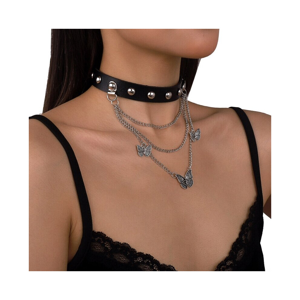Multicoloured Unisex Punk Gothic Collar Pu Leather Rivets Choker Spikes Studded Vintage Necklace With Pendants
