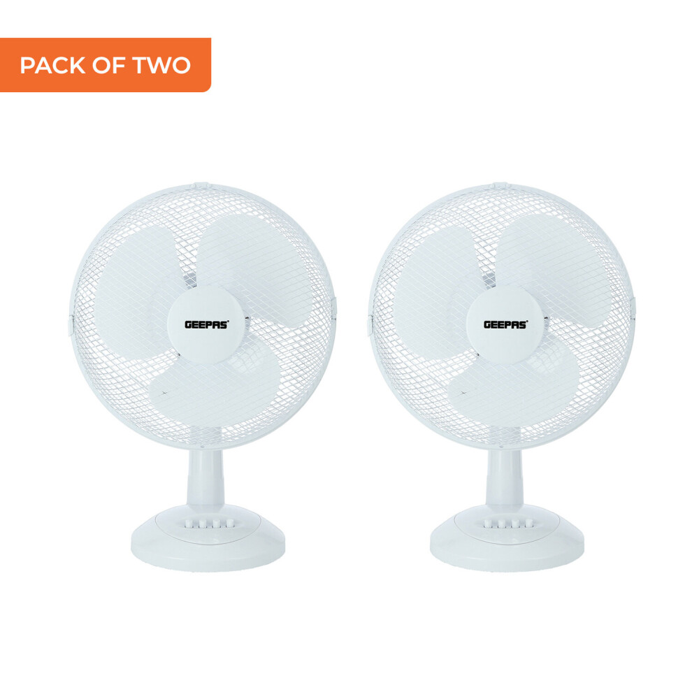 Geepas 12 Inch Desk Fan Oscillating Portable 3 Speed Pack of 2