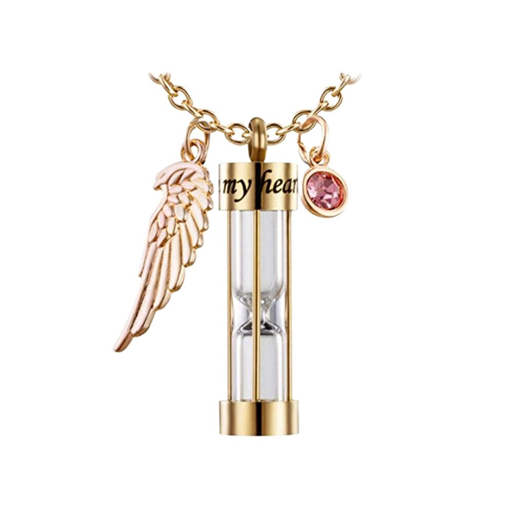 Cremation Urn Necklace for Ashes Time Hourglass Memory Jewelry Pendant Keepsake with Angel Wing Birthstones Forever in My Heart