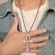 (Steel color, 70cm) Religion Egyptian Ankh Crucifix Necklaces Stainless Steel Symbol of Life Cross Pendants Prayer Jewelry
