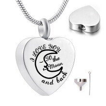 (Black) Urn Necklaces for Ashes I Love You to The Moon and Back Cremation Urn Locket Necklace Carved Jewelry Pendant with Snake Chain