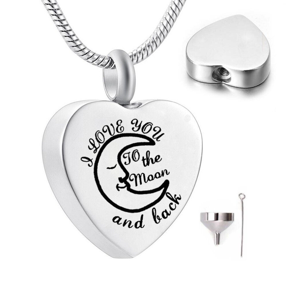 (Black) Urn Necklaces for Ashes I Love You to The Moon and Back Cremation Urn Locket Necklace Carved Jewelry Pendant with Snake Chain
