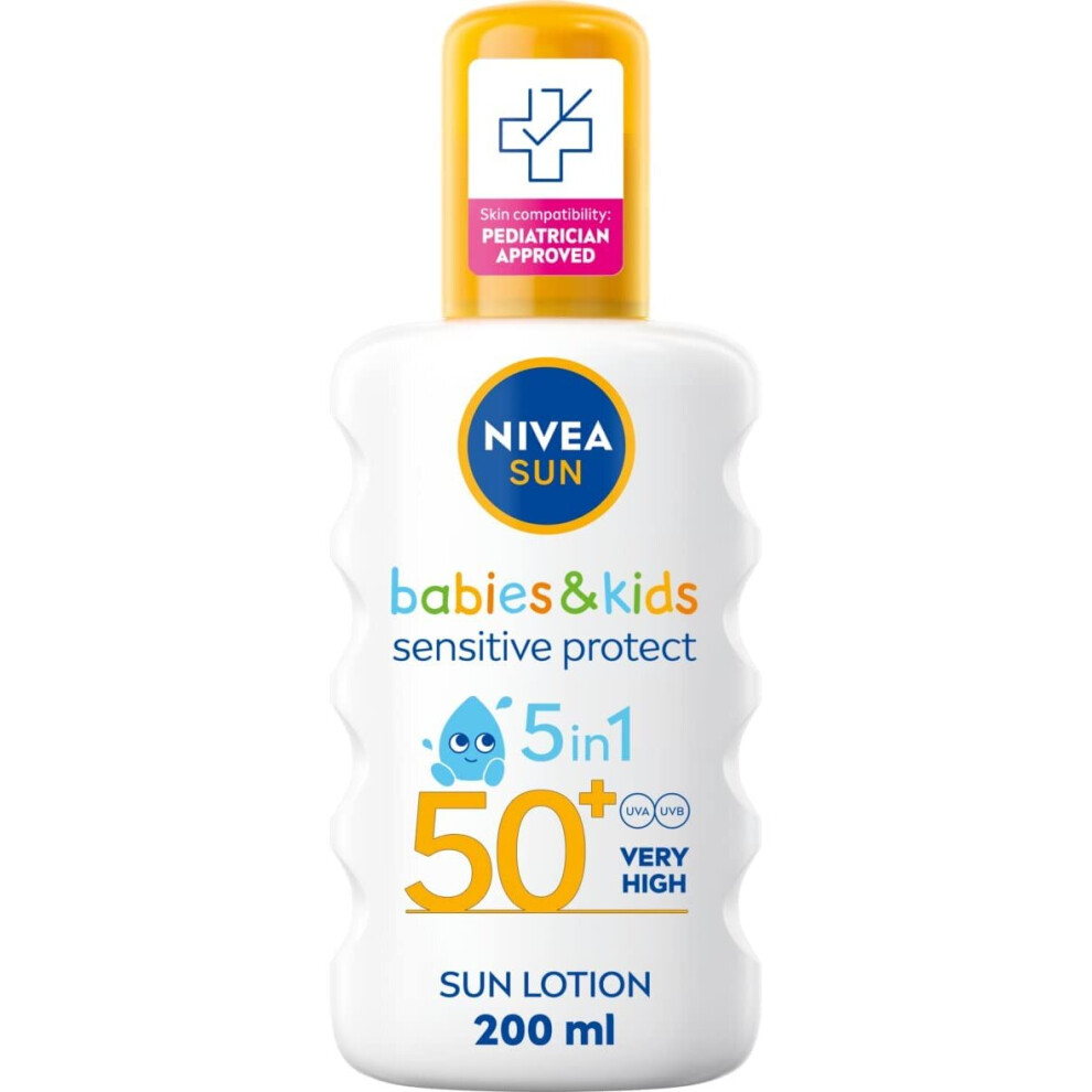 NIVEA SUN Kids Protect & Sensitive Spray (200ml) Sunscreen Spray with SPF 50+, Kids Suncream for Sensitive Skin, Immediately Protects Against