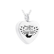 Cremation Jewelry Stainless Steel Heart-shaped Urn Necklace Pet Ashes Memorial -Your Wings Were Ready But Our Hearts Were Not-