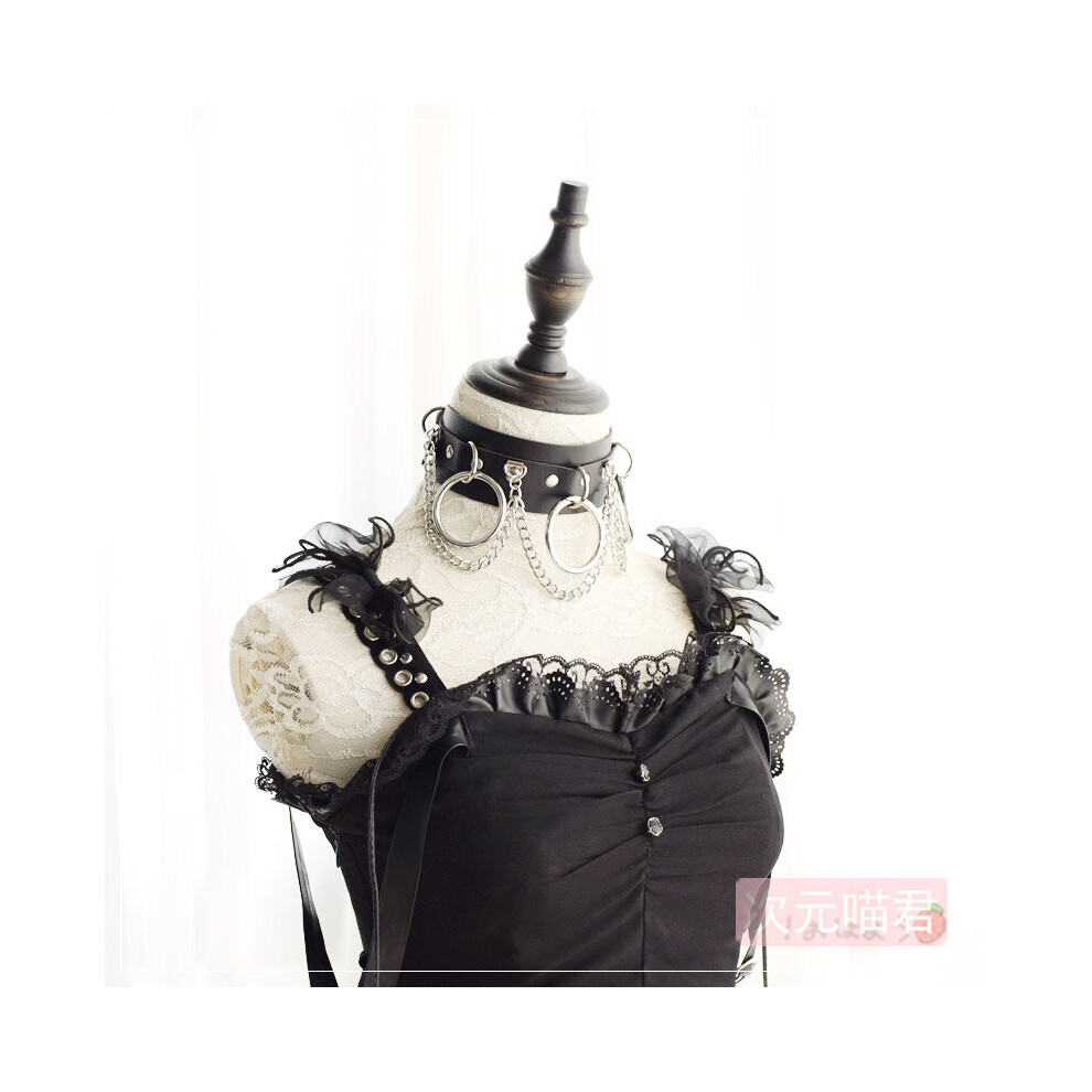 Harajuku Style Goth Lolita PU Leather Collar Item Metal Chain Punk Goth Chain Clavicle Chain Necklace Bandana