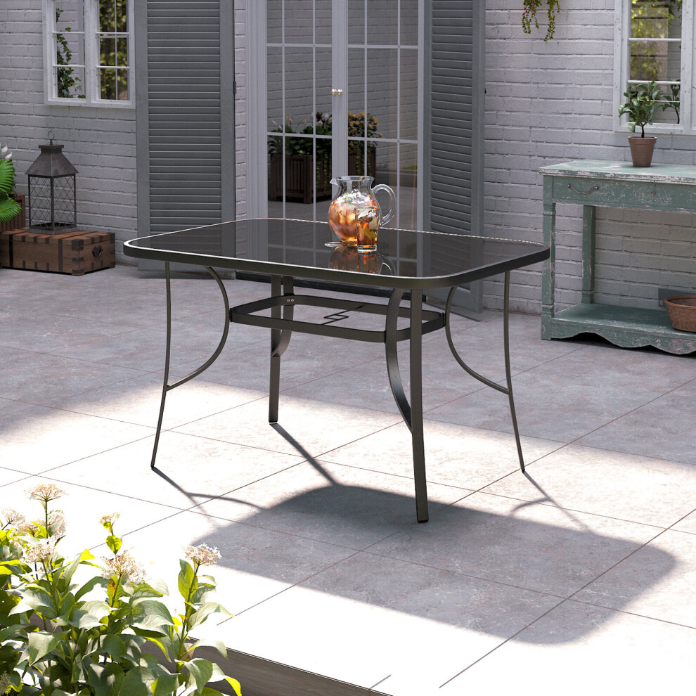 Living And Home (120*80Cm Glass Table Only) Garden Outdoor Patio Chairs Table With Parasol Hole Black