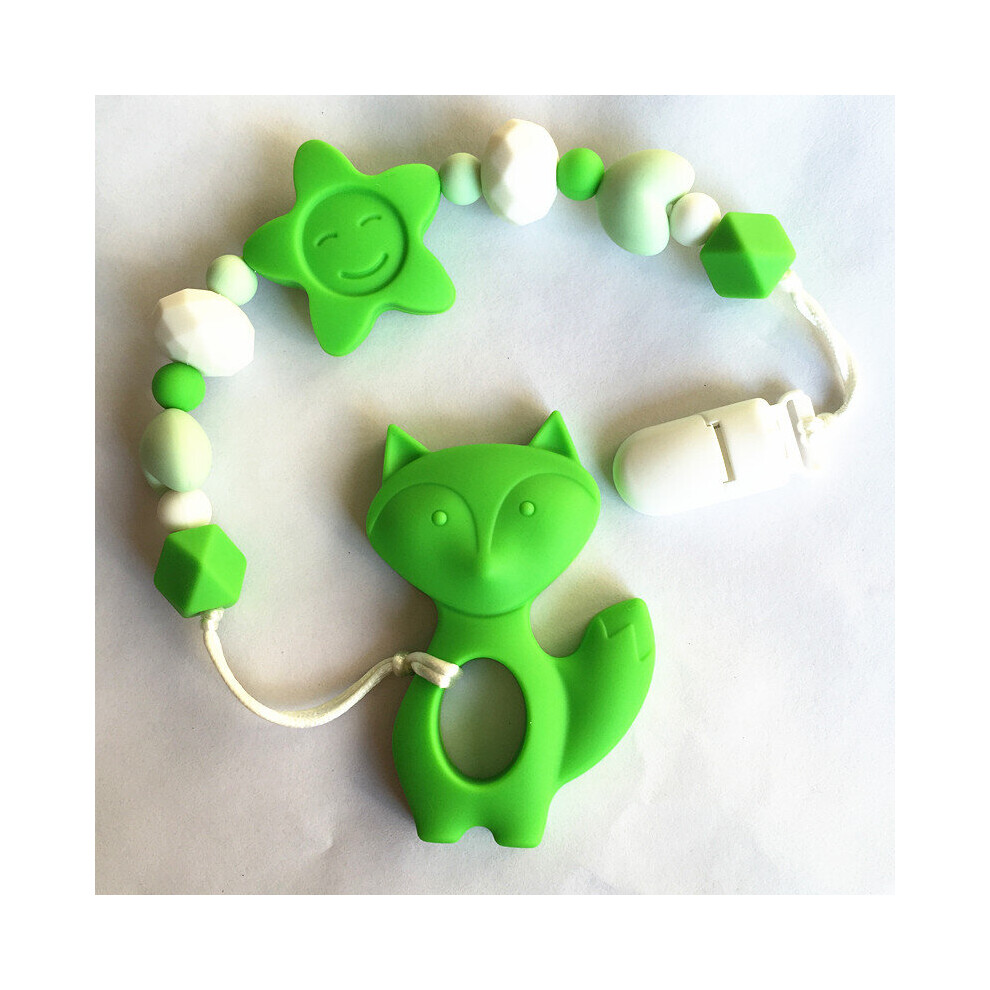 Silicone Teething Fox Pacifier Clip - Silicone Round Beads Soother Clip For Baby Chew - Teether Chew Toy Multicoloured