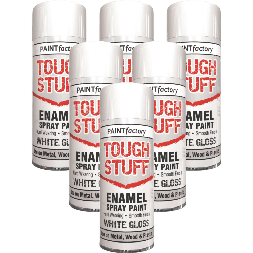 6 x 400ML Tough Stuff Enamel Spray Paint White Gloss Metal Wood Arts