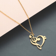 Music Note Heart of Treble and Bass Clef Necklace Women Infinity Love Charm Pendant Necklace Stainless Steel Jewelry