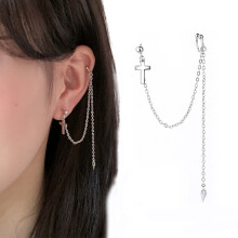 1 pcs silver Ear Cuff Clip long chain Clip on earring cross earring for women jewelry Earcuff