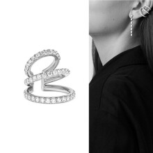 Clip On Earrings Triple line silver CZ Crystal Ear Cuff Pendientes De Clip Women Earrings Ear Wrap Earcuff Brincos
