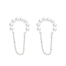 Silver Clip On Earrings for Women Pearl Tassel Chain Earcuff Earrings Birthday Gift Jewelry