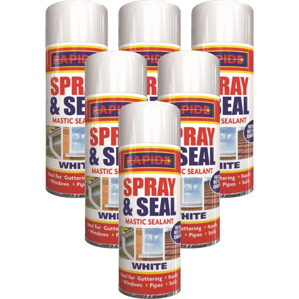 6 X 300ml Spray Seal Sealant Leak Stop Roof Gutter Pipes White Mastic