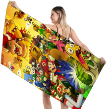 (Run) 3d Mario Super Bros Bath Towel Large Size Quick Dry Absorbent Bathrobe Travel