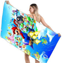 (Sky) 3d Mario Super Bros Bath Towel Large Size Quick Dry Absorbent Bathrobe Travel