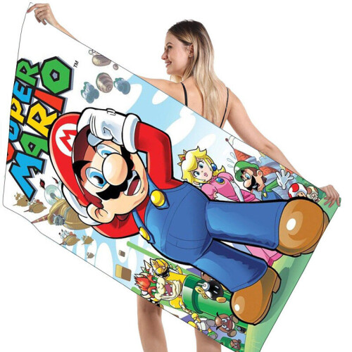 (Super Mario) 3d Mario Super Bros Bath Towel Large Size Quick Dry Absorbent Bathrobe Travel on OnBuy
