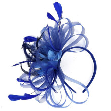 (Blue) Hair Large Feather Fascinator Headband Wedding Ladies Day Races Ascot Royal