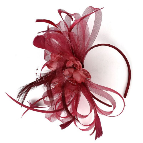 (Burgundy ) Hair Large Feather Fascinator Headband Wedding Ladies Day Races Ascot Royal