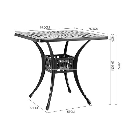 Living And Home Cast Aluminum Square Outdoor Dining Table Black 1