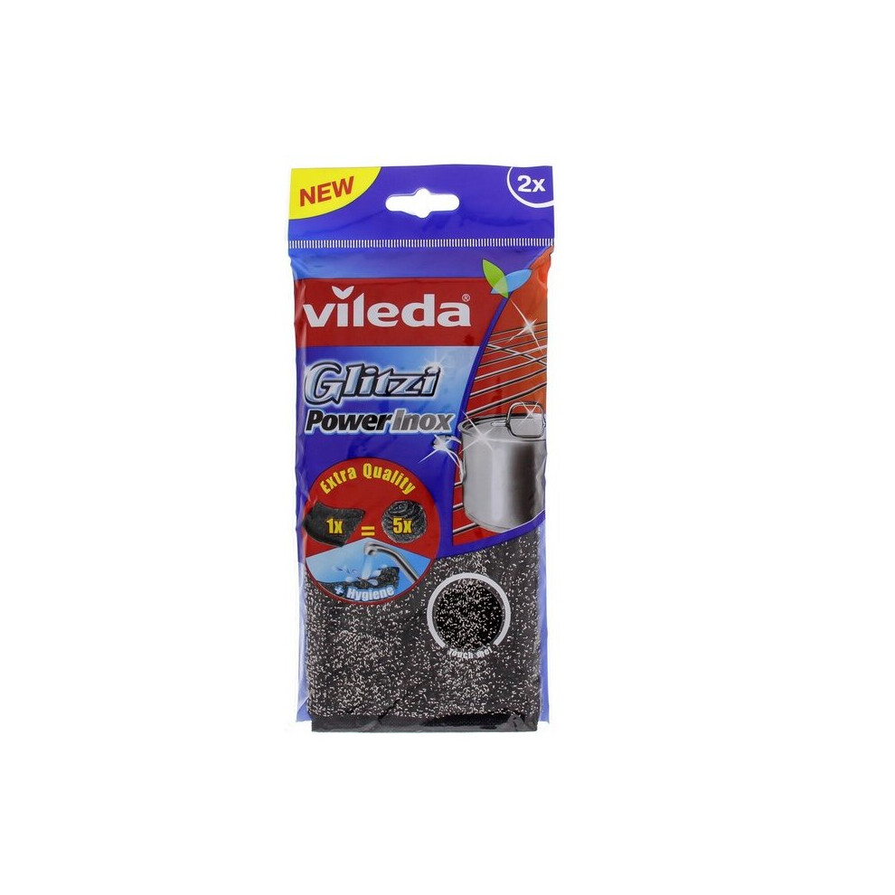 Vileda Glitzi Power Inox Scourer (2 Pcs) |Heavy-Duty Stainless Steel Scrubbers for Tough Cleaning | Ideal for Pots, Pans, and Kitchen Surfaces