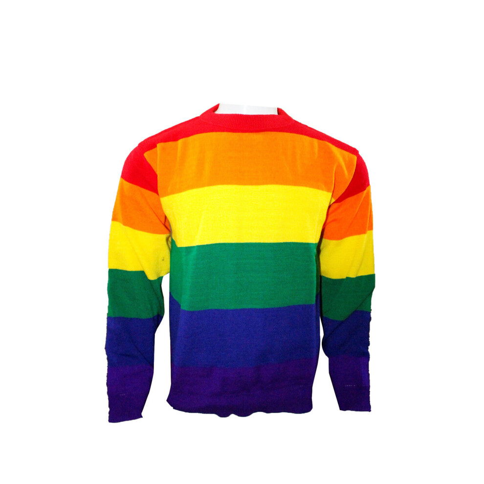 (S) Unisex Ladies Men's Rainbow Knitted  LGBT Festival Gay Pride Jumper