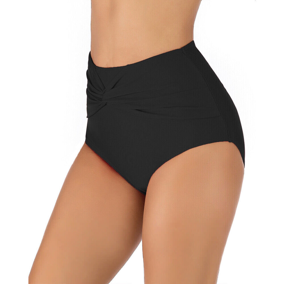 (Black, 2XL) Women High Waisted Bikini Bottoms Swim Briefs Beach Shorts Twist Front Swimwear