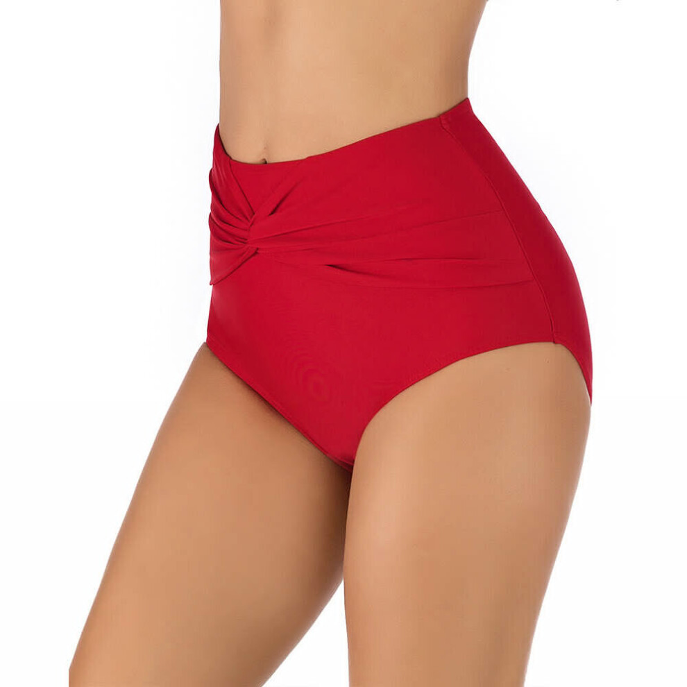 (Red, L) Women High Waisted Bikini Bottoms Swim Briefs Beach Shorts Twist Front Swimwear