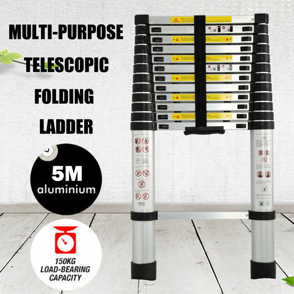 Ladder Extendable 5Mm 16.5ft Multi Purpose Roof Loft Ladder for Home Garden Aluminum Extension Telescoping Ladders 330 Pound