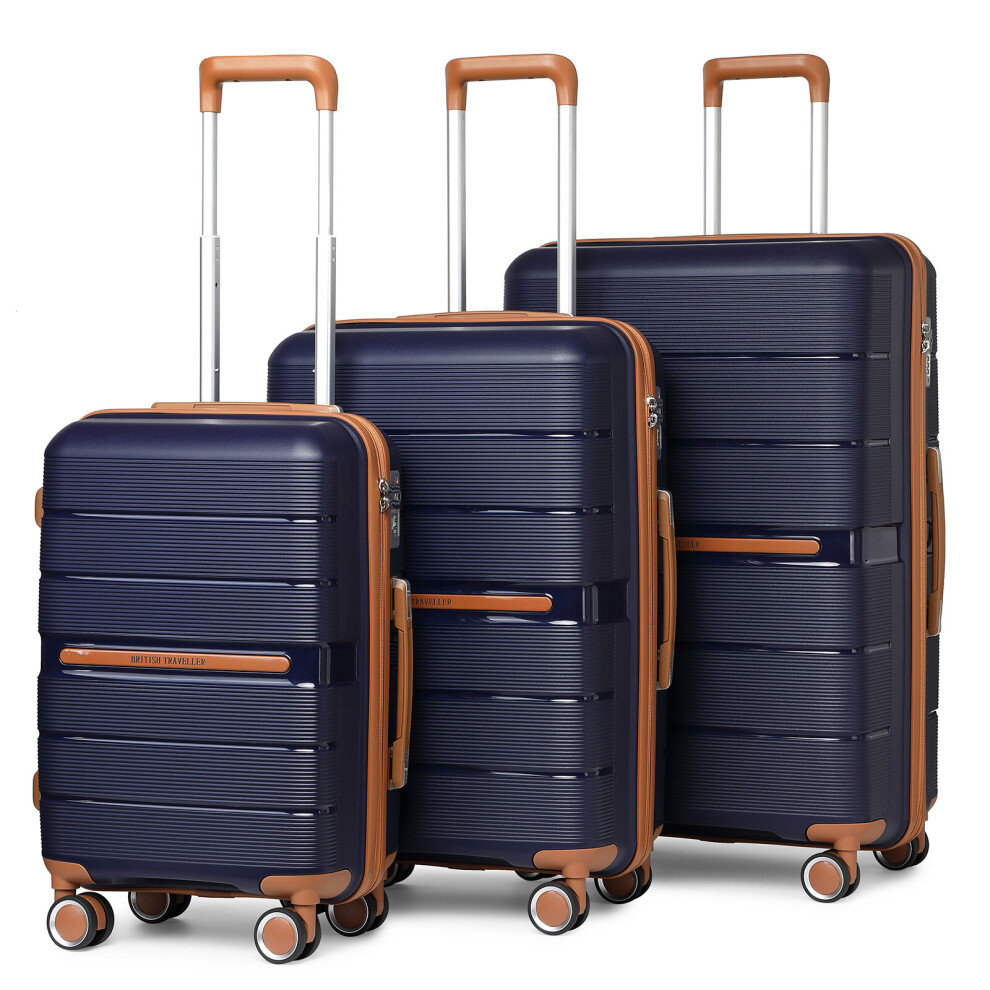 (Navy, K2392L CM 20/24/28 suitcase set) British Traveller Hard Shell Suitcase