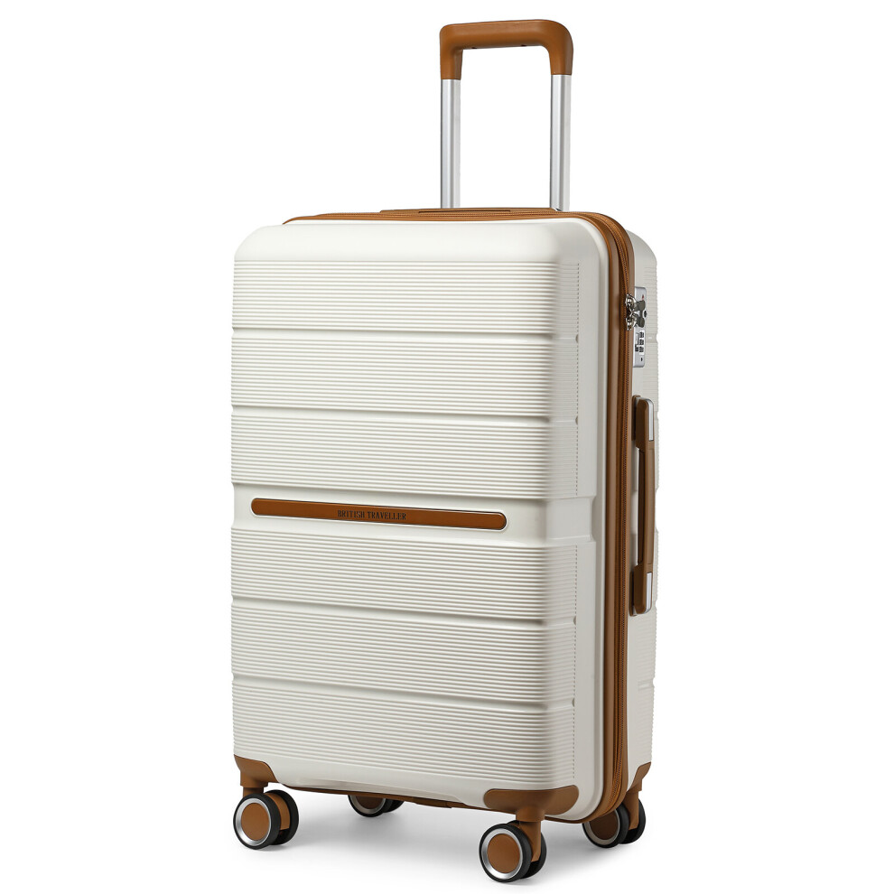 (Cream, K2392L NY 24 SUITCASE) British Traveller Hard Shell Suitcase