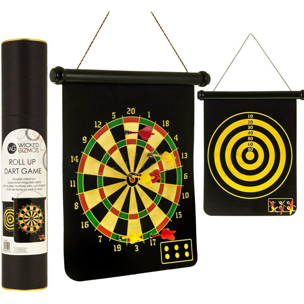 Ezi-Tach Magnetic Dartboard Roll Up 6 Magnet Darts Game Dart Board Double Sided