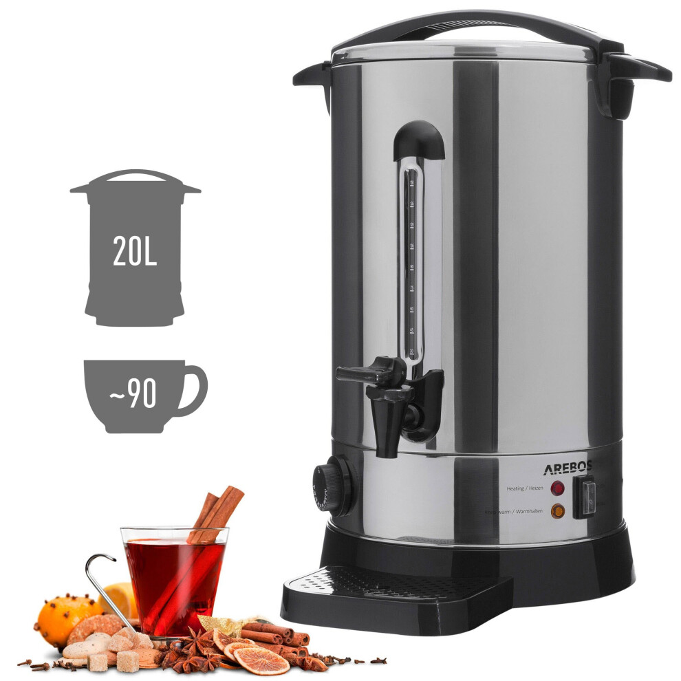 AREBOS Electric Catering Hot Drink Dispenser Mulled Wine Dispenser with Timer and Thermostat stainless steel 20 L