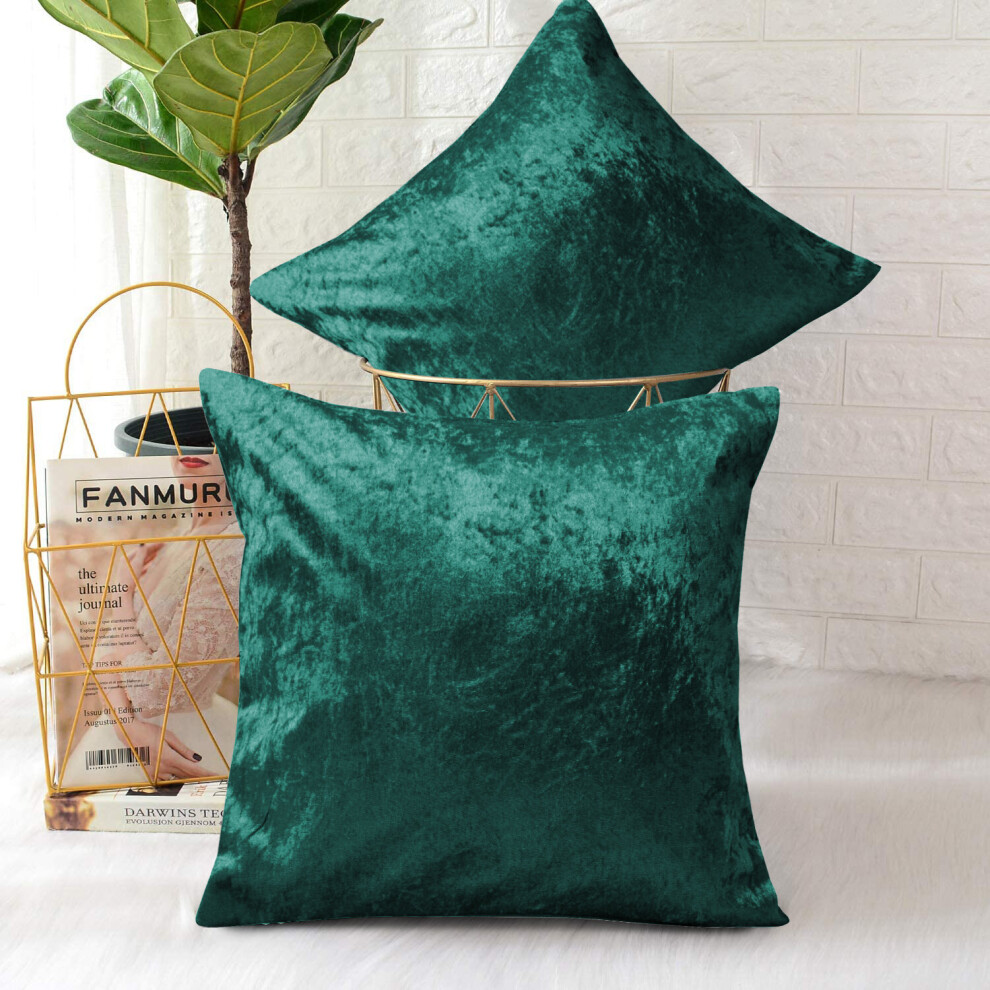 (Green Emerald Plain, Pack of 2) Velvet Cushion Covers Plain & Stripe Patterned Cushion Covers Set Pack of 2 & 4