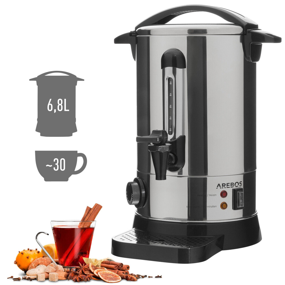 AREBOS Electric Catering Hot Drink Dispenser Mulled Wine Dispenser with Timer and Thermostat stainless steel 6,8 L