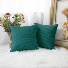 (Teal Patterned , Pack of 2) Velvet Cushion Covers Plain & Stripe Patterned Cushion Covers Set Pack of 2 & 4