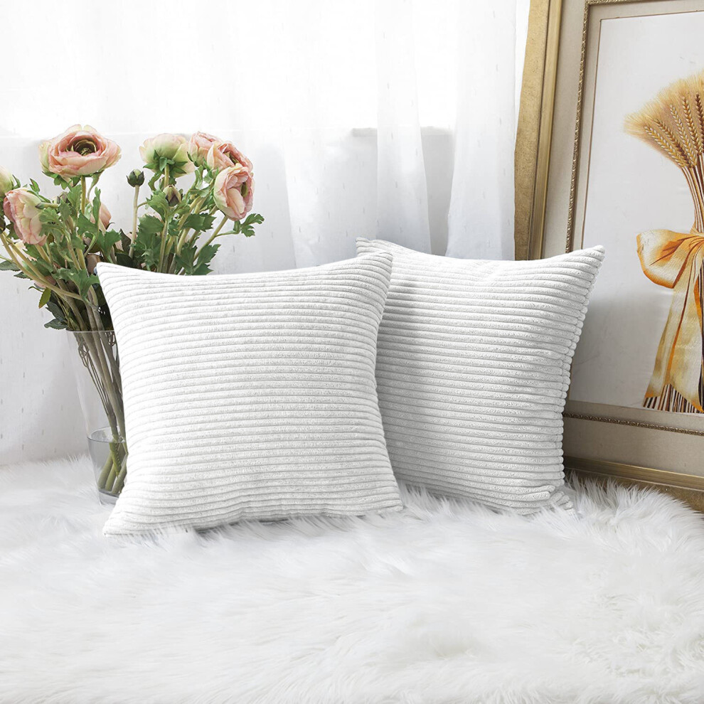 (White Patterned , Pack Of 2) Velvet Cushion Covers Plain & Stripe Patterned Cushion Covers Set Pack Of 2 & 4