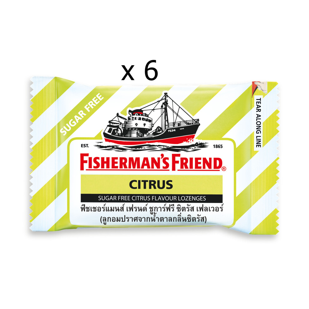 6 x Fisherman's Friend Citrus Flavor Lozenges Sore Throat Cough