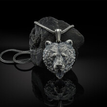 Ins zodiac brown bear head pendant necklace men's retro hip hop chain necklace punk animal tag