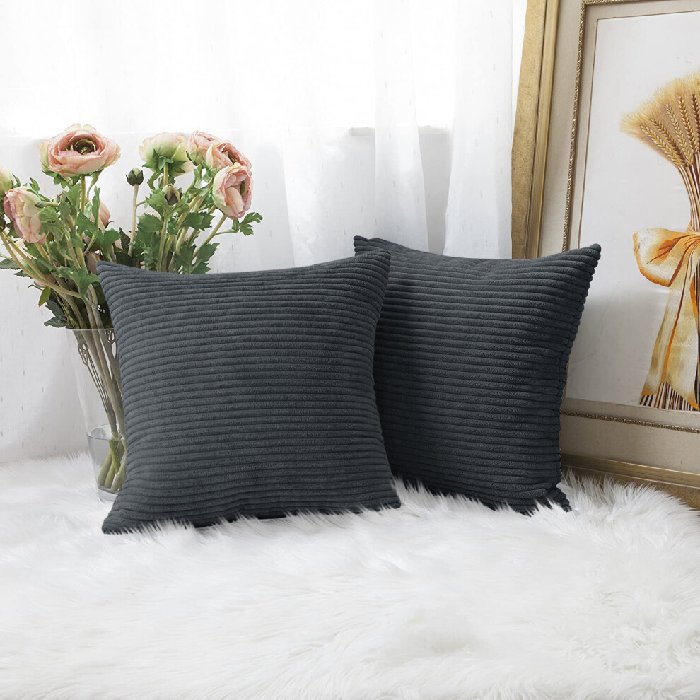 (Grey Patterned , Pack of 2) Velvet Cushion Covers Plain & Stripe Patterned Cushion Covers Set Pack of 2 & 4