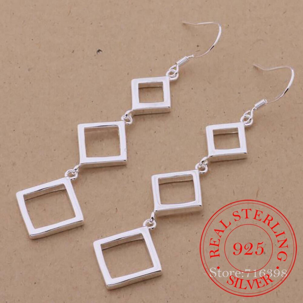 100% Real 925 Sterling Silver Earring Three Squares Drop Dangle Earrings for Women Wedding Jewelry Gift /coxalgea-image-OPC-PBRD7NV-NEW