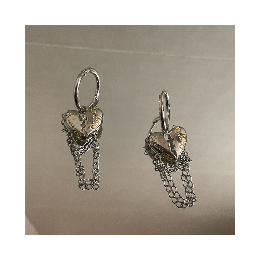 Hiphop Punk Metal Broken Peach Heart Earrings Women Ear Rings Jewelry Vintage Chain Tassel Earings Bar-image-OPC-PBRD7RT-NEW