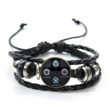Old Video Game Controller Men Leather Bracelet Novelty Glass Gem Art Photo Charm Bracelet Boys Gift Idea Jewelry